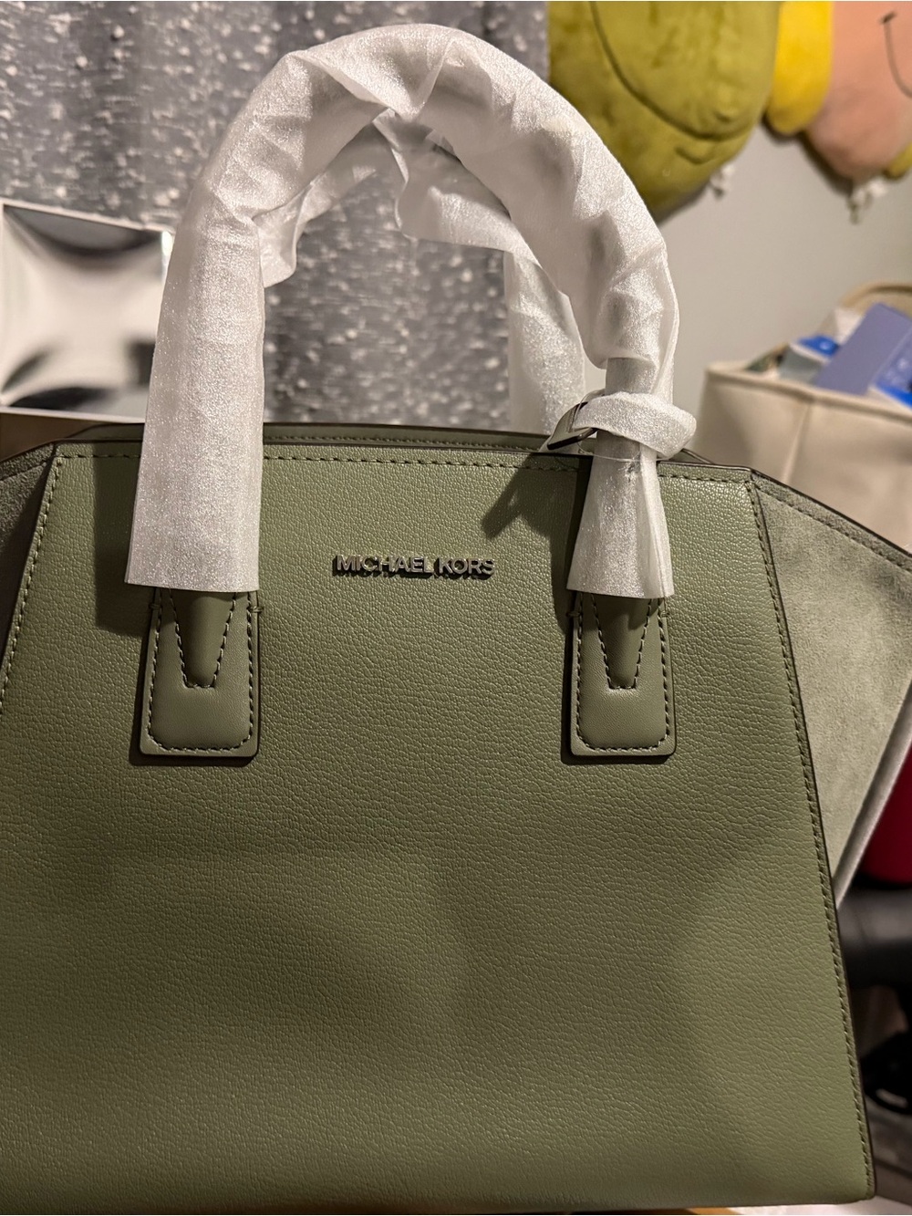 Michael Kors Olive Leather Satchel with Top Handles